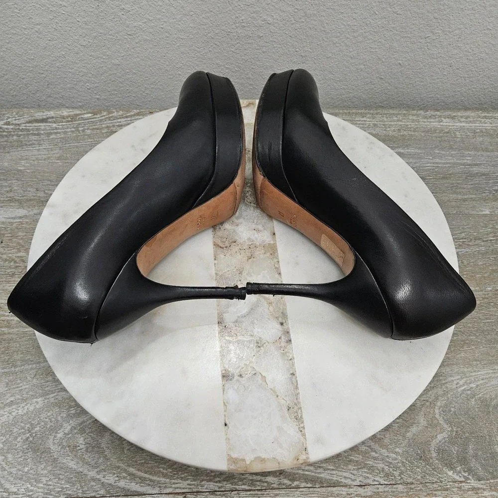 Gucci Black Leather Platform Pumps Heels Sz 37 US 7